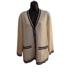 Anne Klein Cream/Off White Striped Long Sleeve Button Down Blouse Size Medium